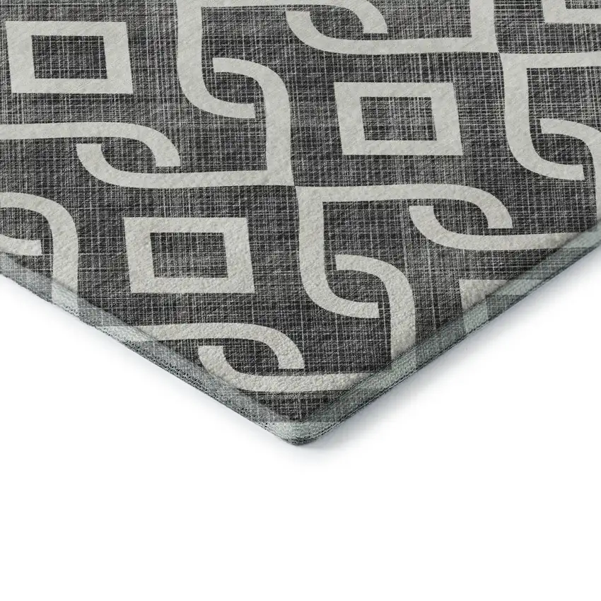 Black And Ivory Geometric Washable Area Rug With UV Protection Photo 6