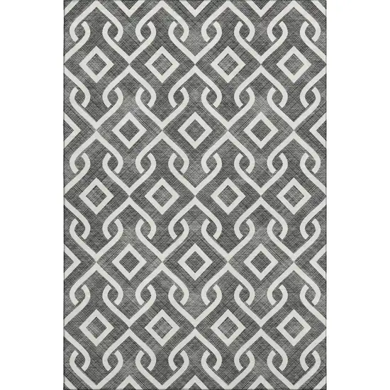 Black And Ivory Geometric Washable Area Rug With UV Protection Photo 1