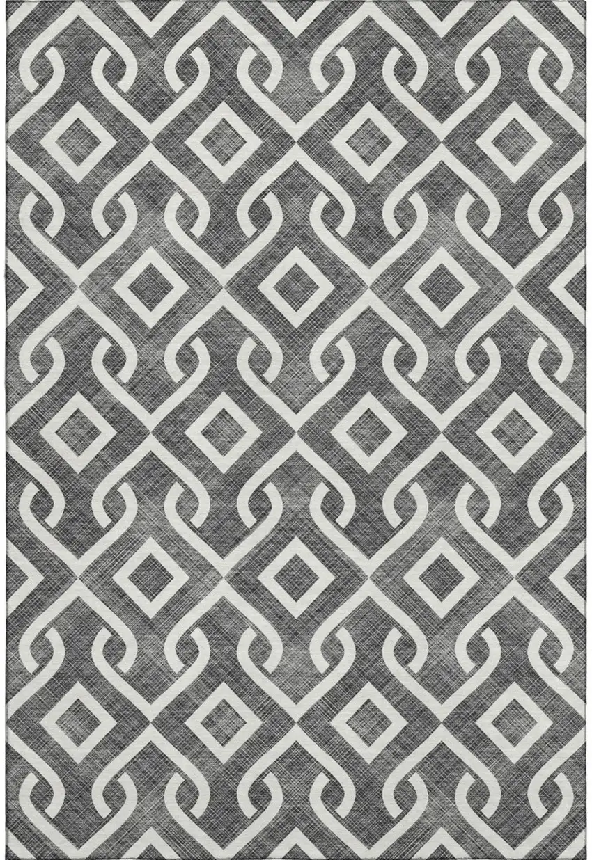 Black And Ivory Geometric Washable Area Rug With UV Protection Photo 1