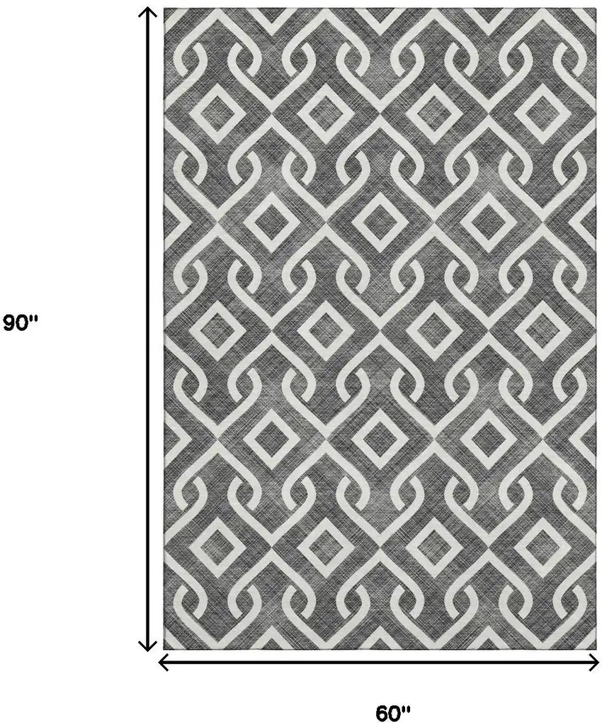 Black And Ivory Geometric Washable Area Rug With UV Protection Photo 9