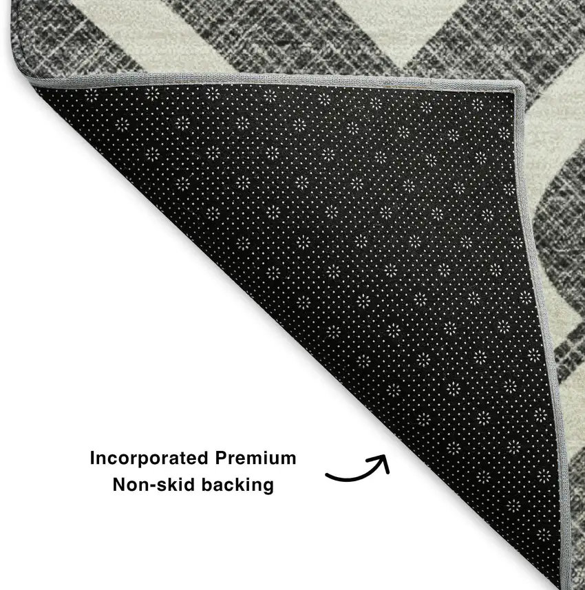 Black And Ivory Geometric Washable Area Rug With UV Protection Photo 5