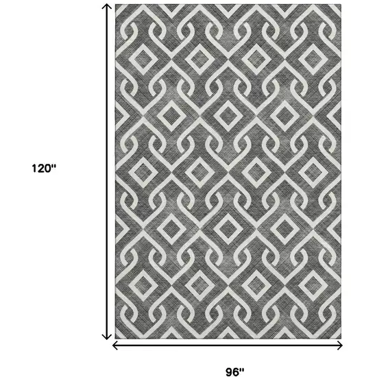 Black And Ivory Geometric Washable Area Rug With UV Protection Photo 9