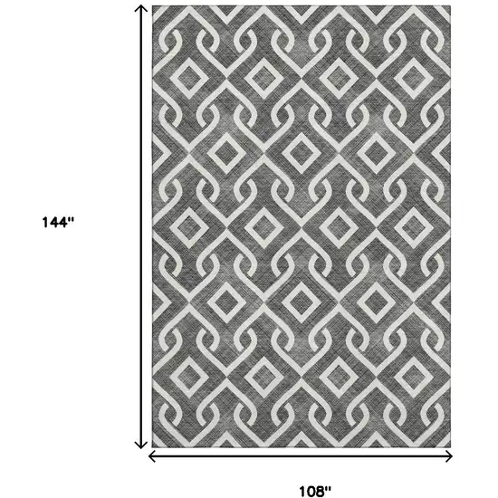 Black And Ivory Geometric Washable Area Rug With UV Protection Photo 9