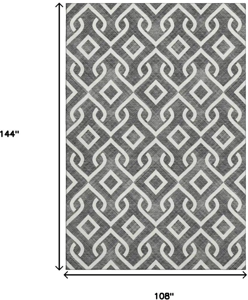 Black And Ivory Geometric Washable Area Rug With UV Protection Photo 9