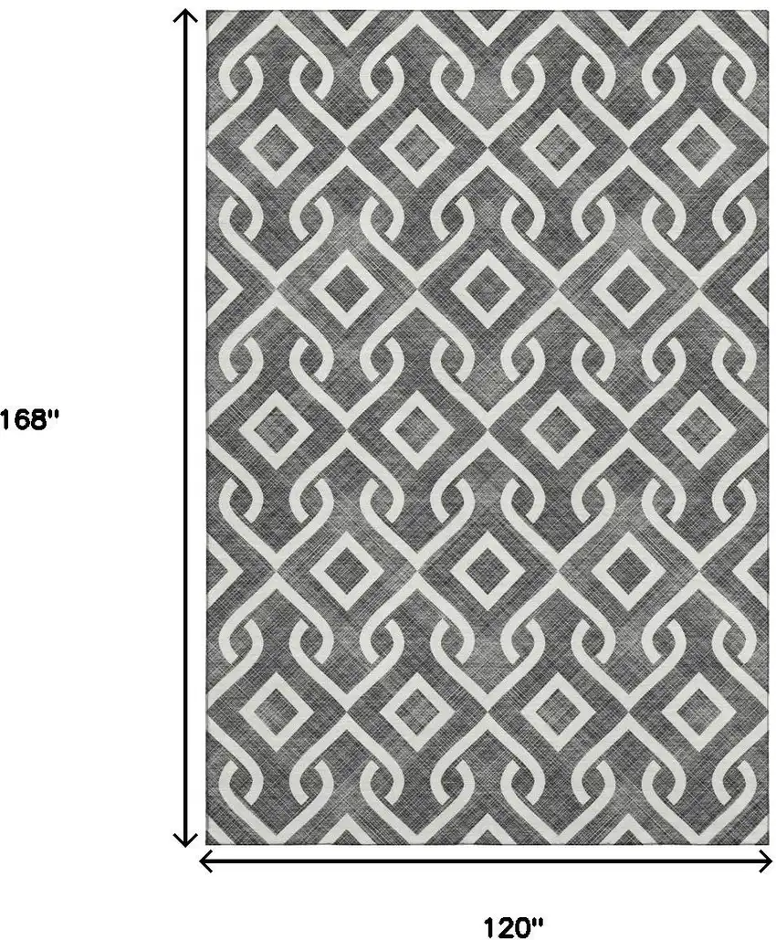 Black And Ivory Geometric Washable Area Rug With UV Protection Photo 9