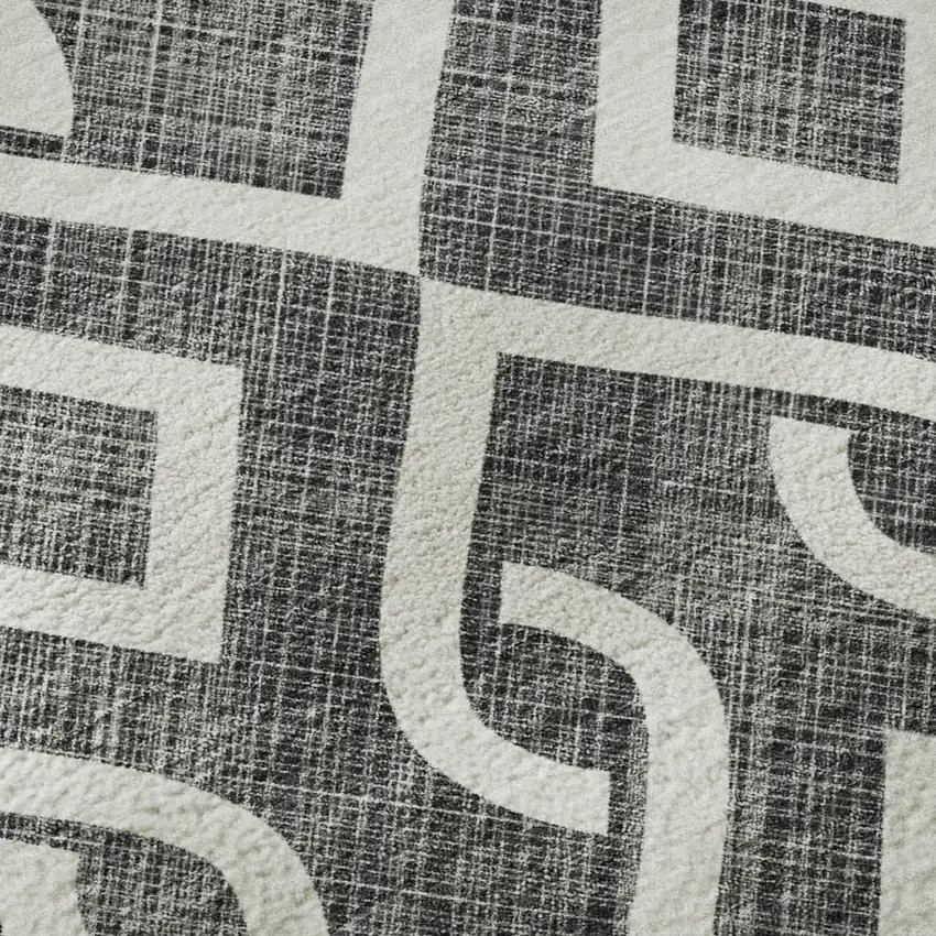 Black And Ivory Geometric Washable Area Rug With UV Protection Photo 8