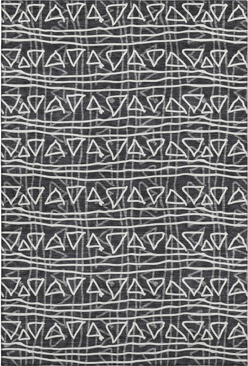 Black And Ivory Geometric Washable Area Rug With UV Protection Photo 1