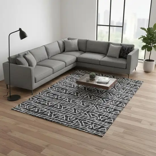 Black And Ivory Geometric Washable Area Rug With UV Protection Photo 2