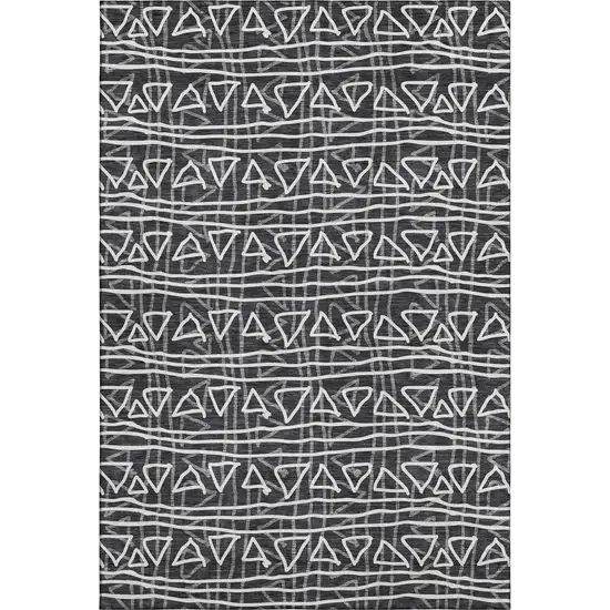 Black And Ivory Geometric Washable Area Rug With UV Protection Photo 1