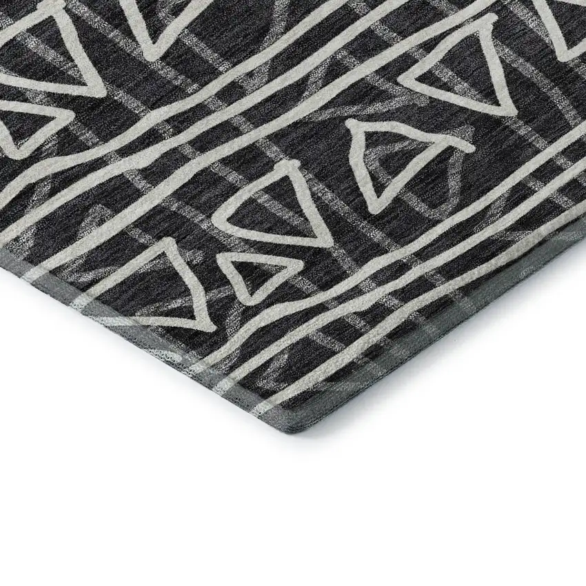 Black And Ivory Geometric Washable Area Rug With UV Protection Photo 8