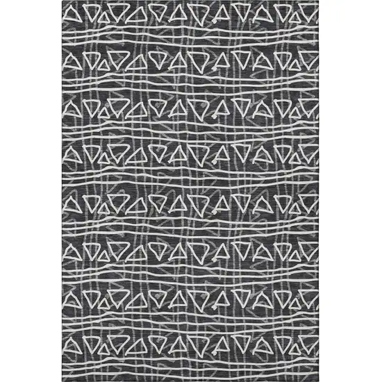 Black And Ivory Geometric Washable Area Rug With UV Protection Photo 4