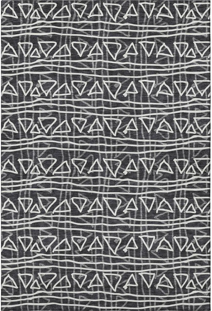 Black And Ivory Geometric Washable Area Rug With UV Protection Photo 4