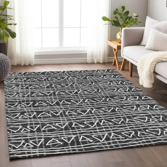 Black And Ivory Geometric Washable Area Rug With UV Protection Photo 5
