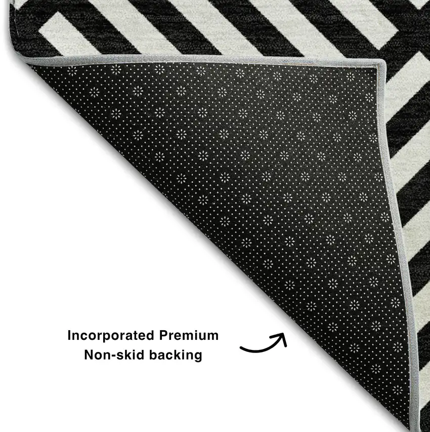 Black And Ivory Geometric Washable Area Rug With UV Protection Photo 8