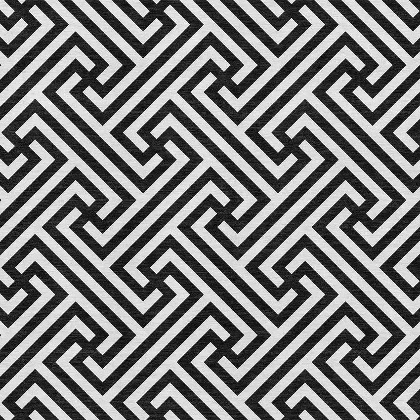 Black And Ivory Geometric Washable Area Rug With UV Protection Photo 5