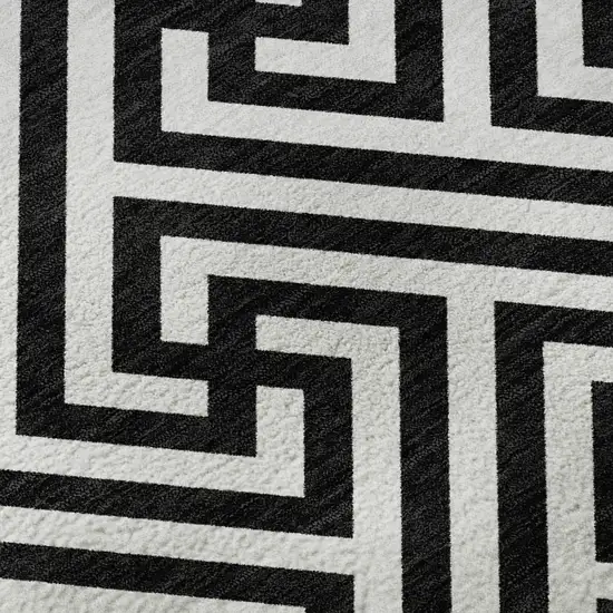 Black And Ivory Geometric Washable Area Rug With UV Protection Photo 7
