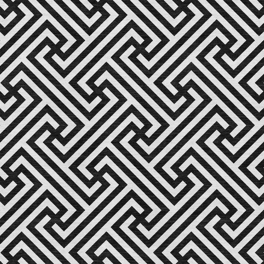 Black And Ivory Geometric Washable Area Rug With UV Protection Photo 4