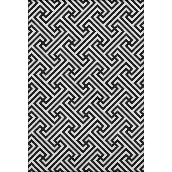 Black And Ivory Geometric Washable Area Rug With UV Protection Photo 7