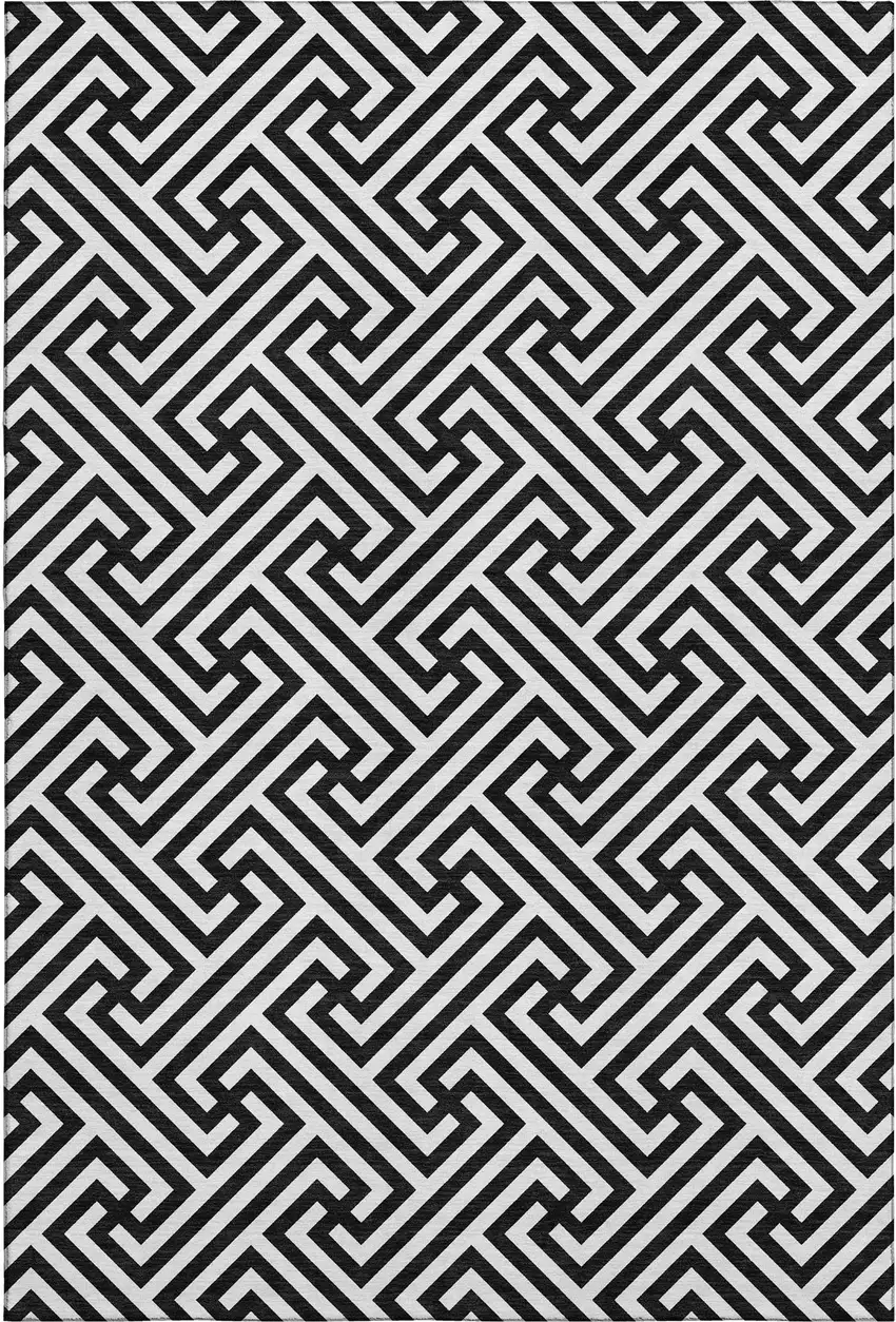 Black And Ivory Geometric Washable Area Rug With UV Protection Photo 7