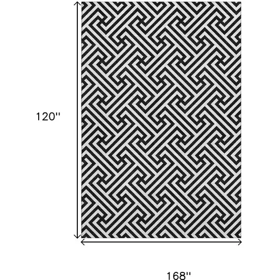 Black And Ivory Geometric Washable Area Rug With UV Protection Photo 3