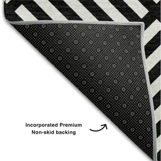 Black And Ivory Geometric Washable Area Rug With UV Protection Photo 8