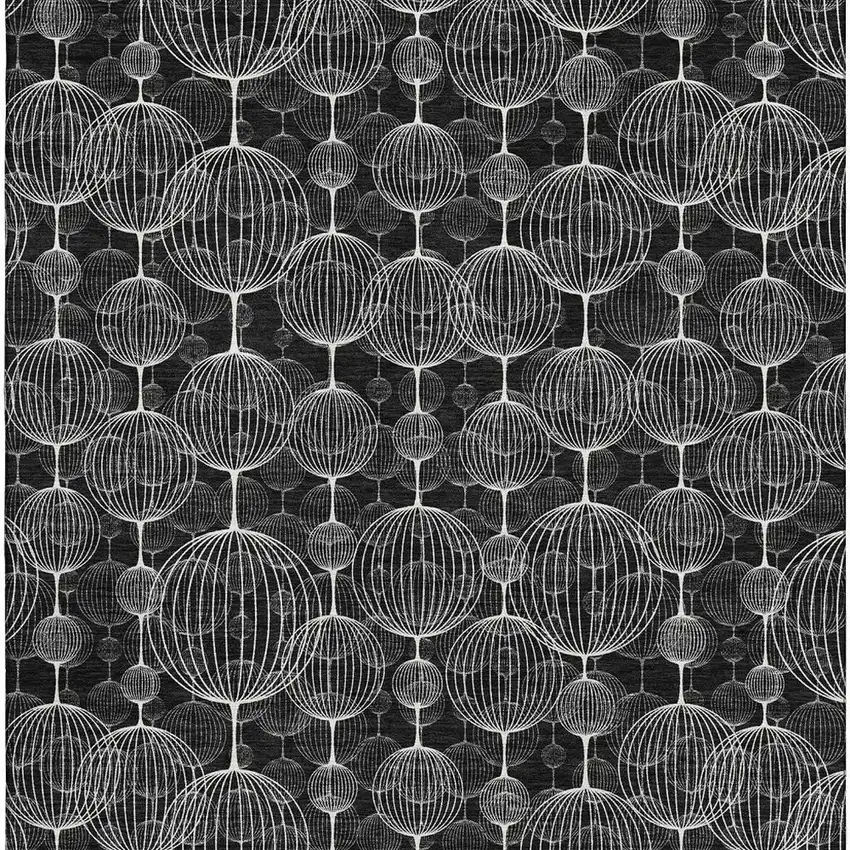 Black And Ivory Geometric Washable Area Rug With UV Protection Photo 3