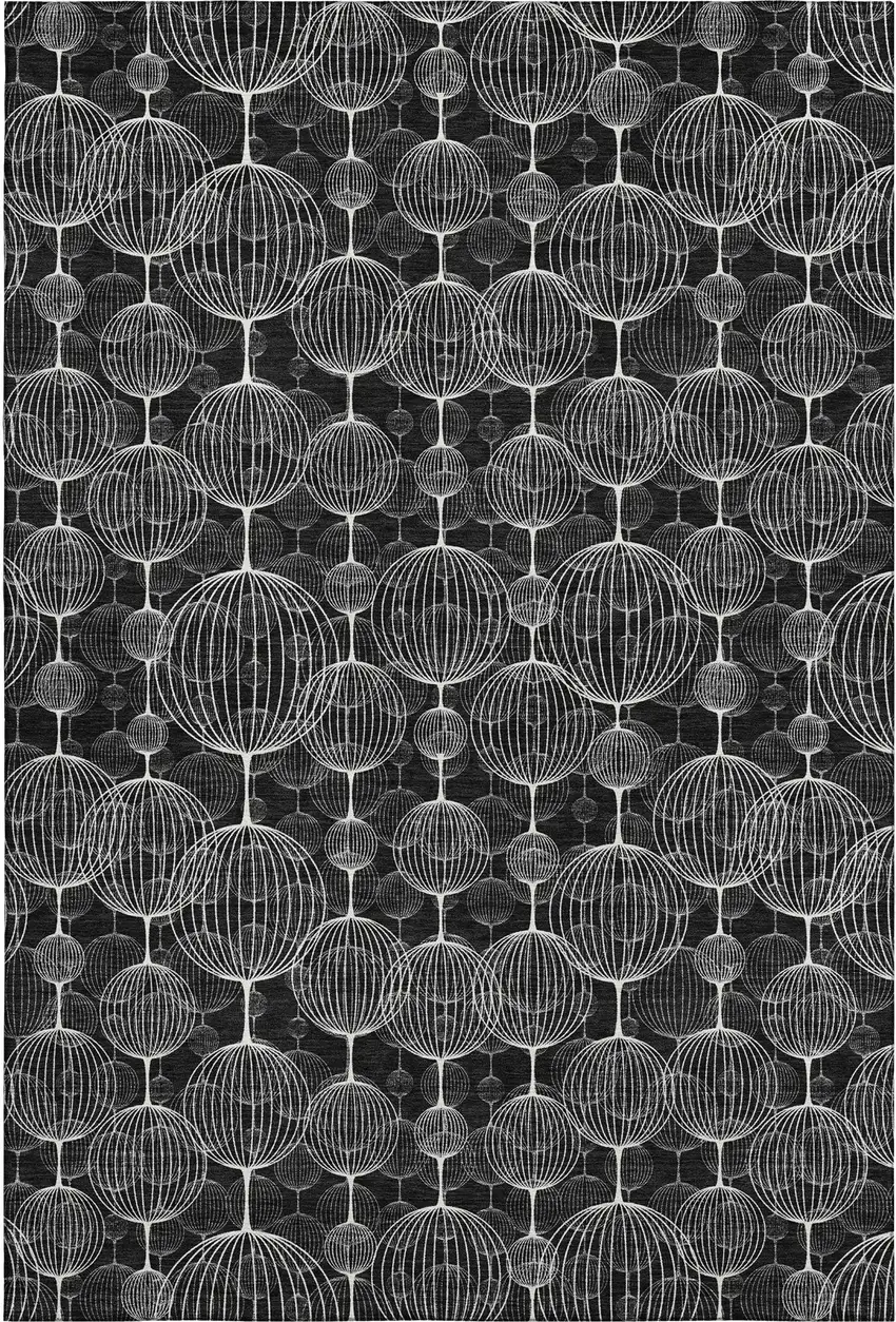Black And Ivory Geometric Washable Area Rug With UV Protection Photo 1