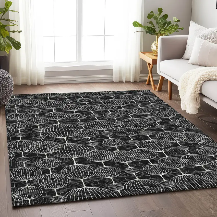 Black And Ivory Geometric Washable Area Rug With UV Protection Photo 5