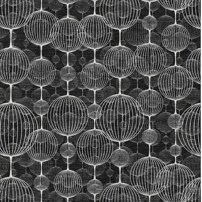 Black And Ivory Geometric Washable Area Rug With UV Protection Photo 3