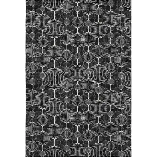 Black And Ivory Geometric Washable Area Rug With UV Protection Photo 1