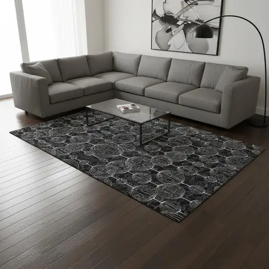 Black And Ivory Geometric Washable Area Rug With UV Protection Photo 2