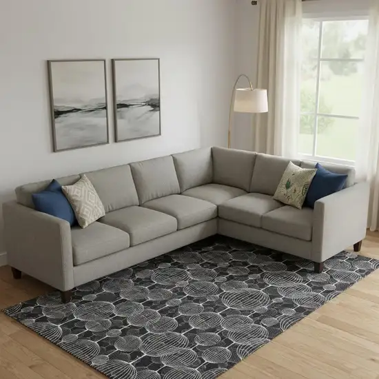 Black And Ivory Geometric Washable Area Rug With UV Protection Photo 1