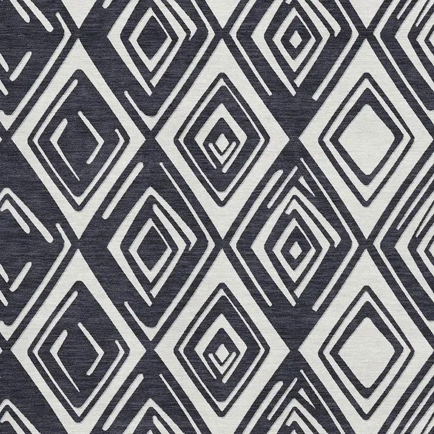 Black And Ivory Geometric Washable Area Rug With UV Protection Photo 3