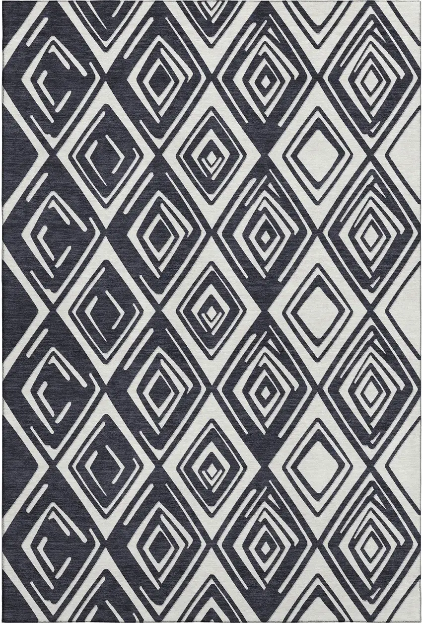 Black And Ivory Geometric Washable Area Rug With UV Protection Photo 1