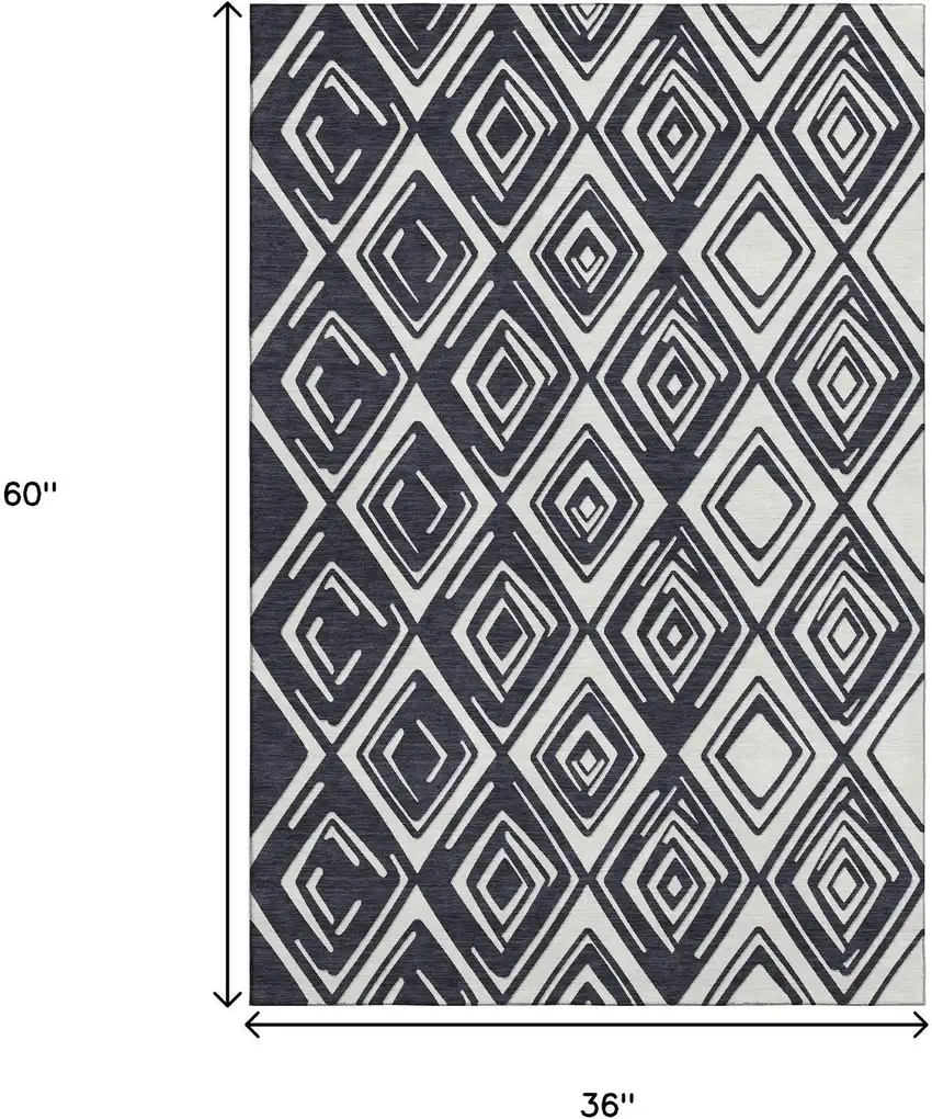 Black And Ivory Geometric Washable Area Rug With UV Protection Photo 3