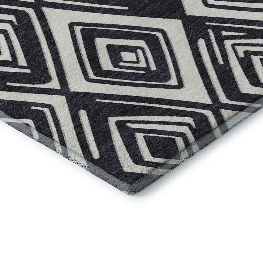 Black And Ivory Geometric Washable Area Rug With UV Protection Photo 8