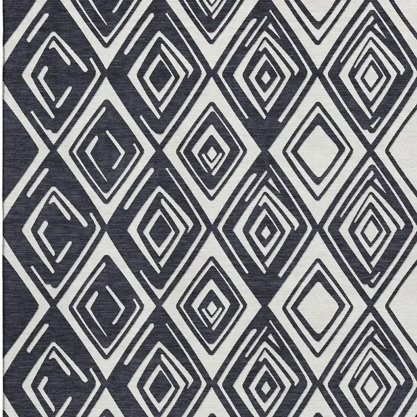 Black And Ivory Geometric Washable Area Rug With UV Protection Photo 4