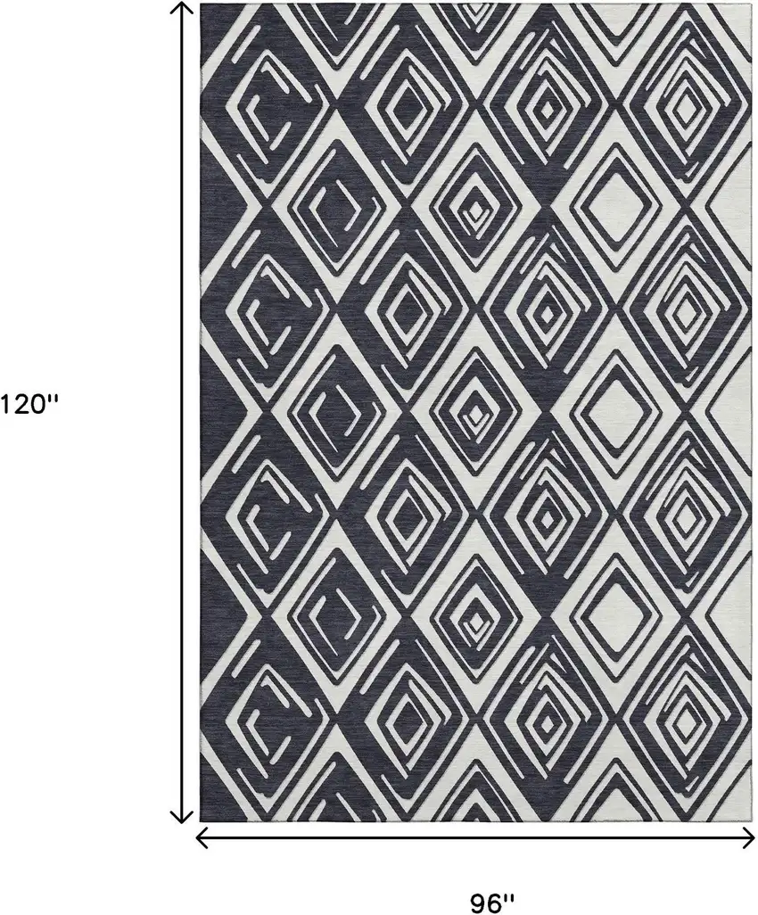 Black And Ivory Geometric Washable Area Rug With UV Protection Photo 3