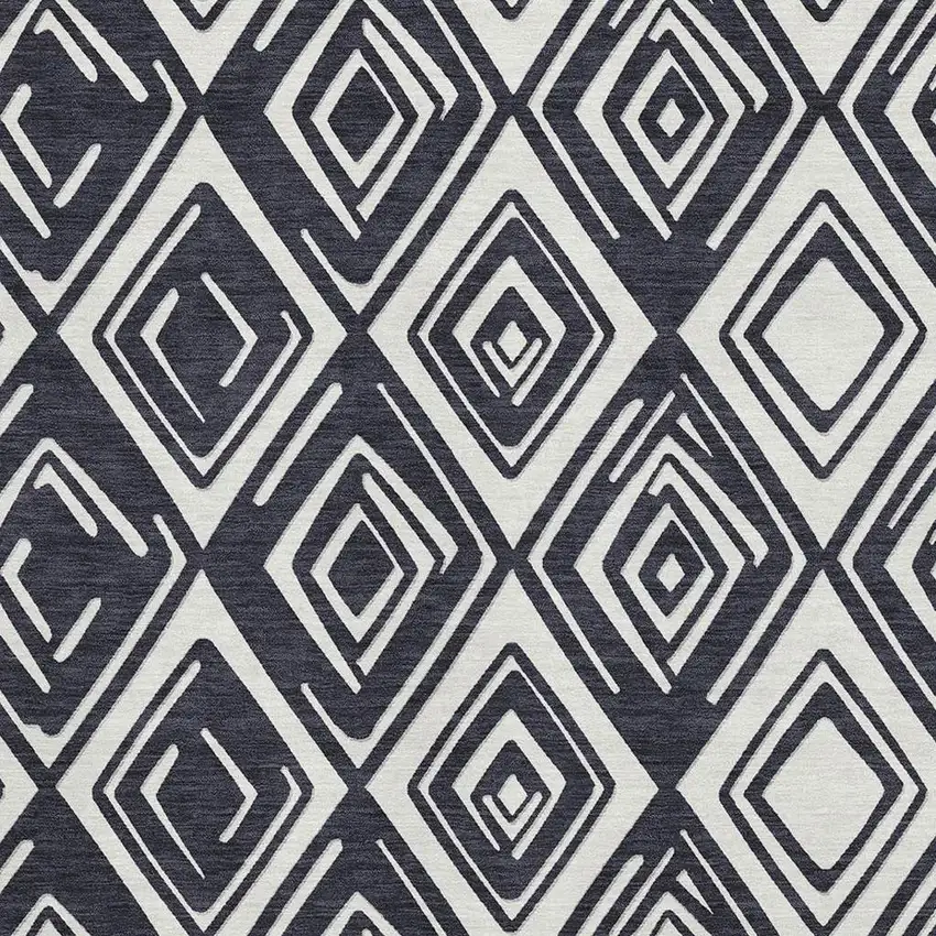 Black And Ivory Geometric Washable Area Rug With UV Protection Photo 3