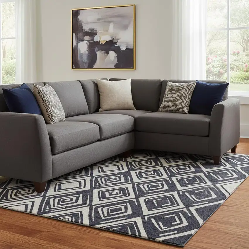 Black And Ivory Geometric Washable Area Rug With UV Protection Photo 1