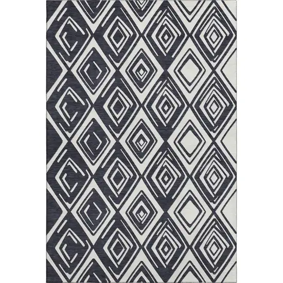 Black And Ivory Geometric Washable Area Rug With UV Protection Photo 1