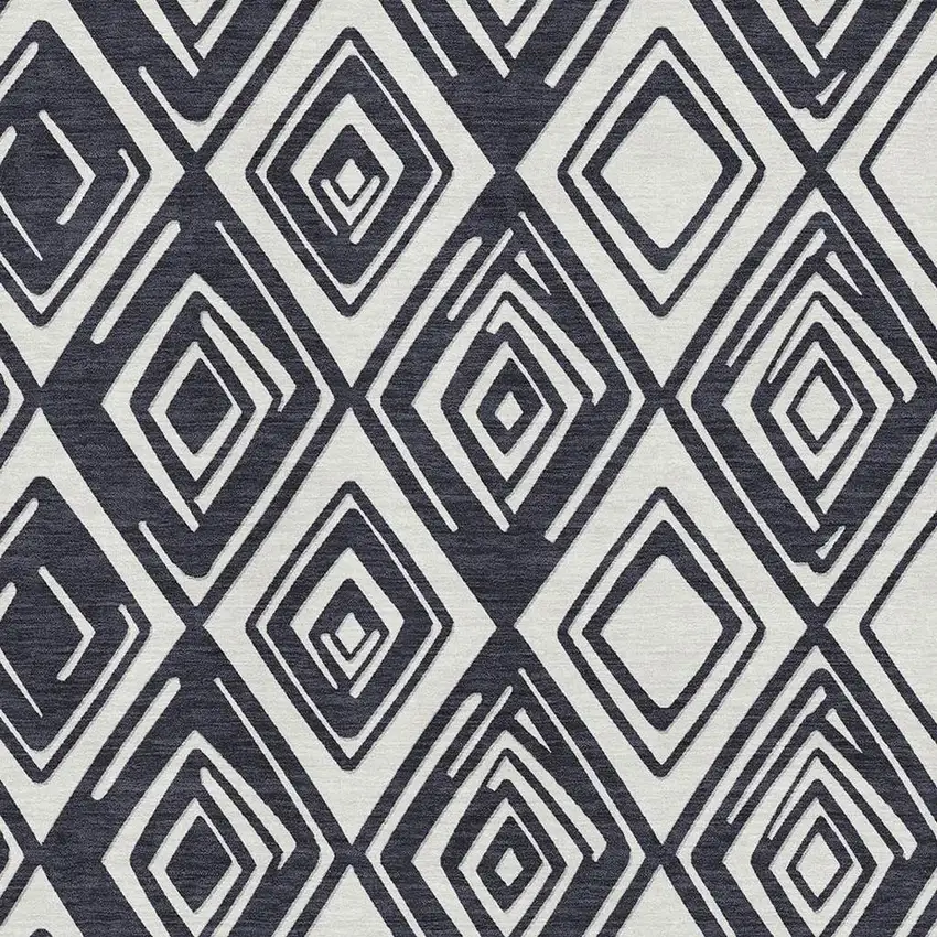 Black And Ivory Geometric Washable Area Rug With UV Protection Photo 3