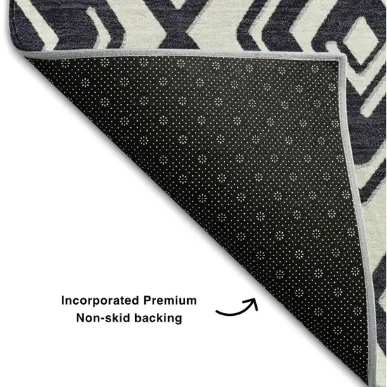 Black And Ivory Geometric Washable Area Rug With UV Protection Photo 7