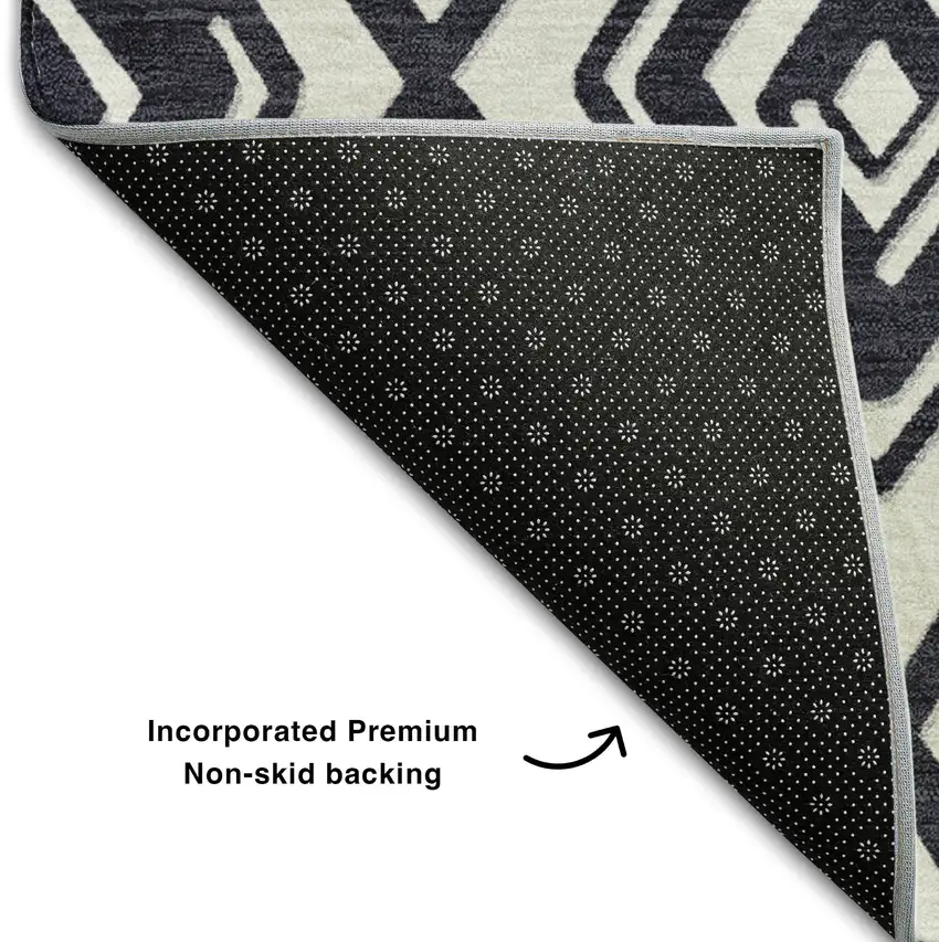 Black And Ivory Geometric Washable Area Rug With UV Protection Photo 7