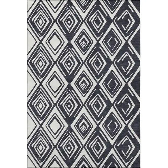 Black And Ivory Geometric Washable Area Rug With UV Protection Photo 4