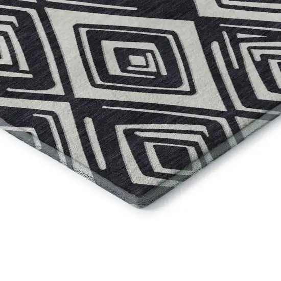 Black And Ivory Geometric Washable Area Rug With UV Protection Photo 8