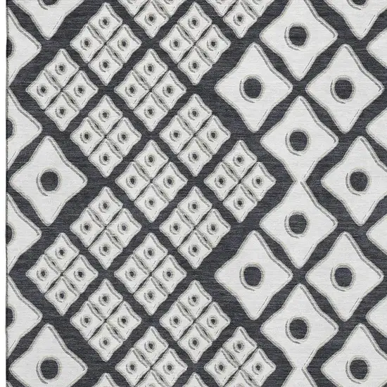 Black And Ivory Geometric Washable Area Rug With UV Protection Photo 4