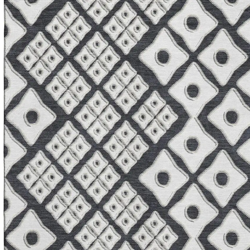 Black And Ivory Geometric Washable Area Rug With UV Protection Photo 4