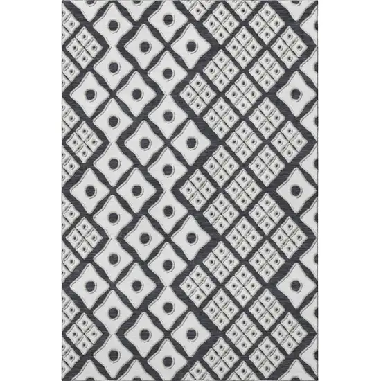 Black And Ivory Geometric Washable Area Rug With UV Protection Photo 5