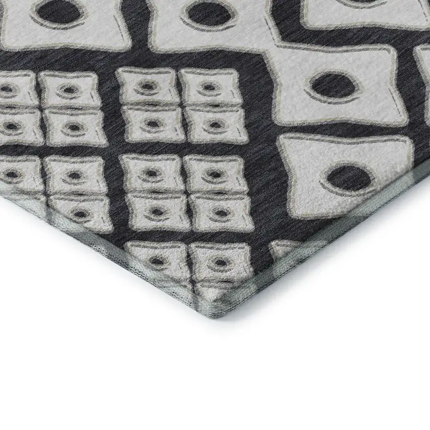 Black And Ivory Geometric Washable Area Rug With UV Protection Photo 9